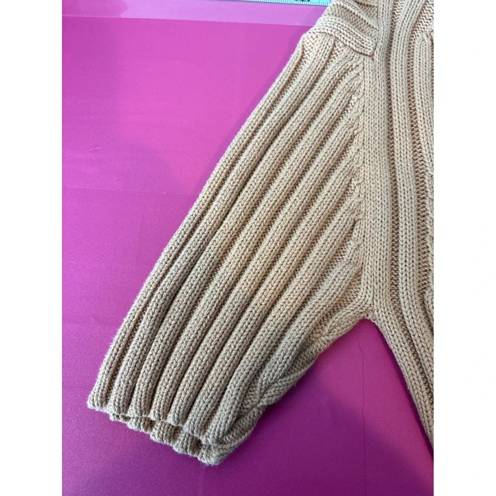 Vintage St Johns Bay Womens Camel Ribbed Knit Mock Neck Belted Sweater Sz M Chic